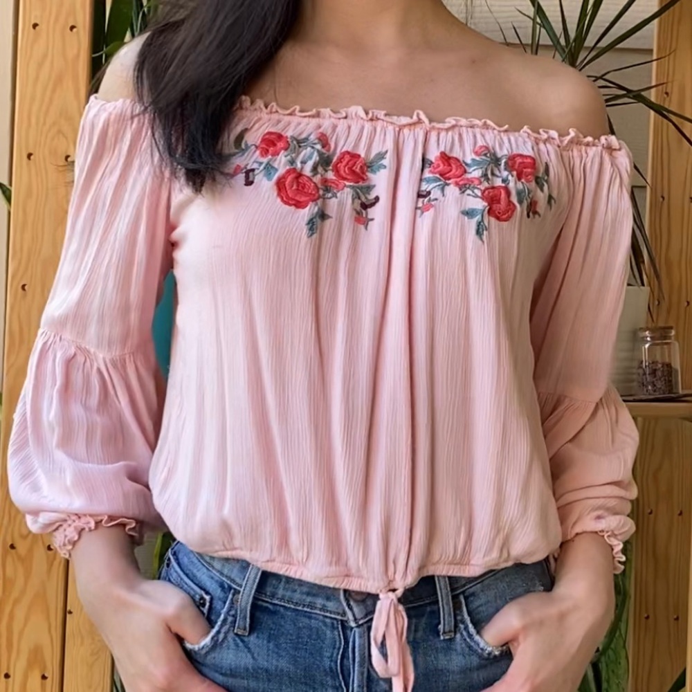 Hollister Pink Off Shoulder Boho Top XS